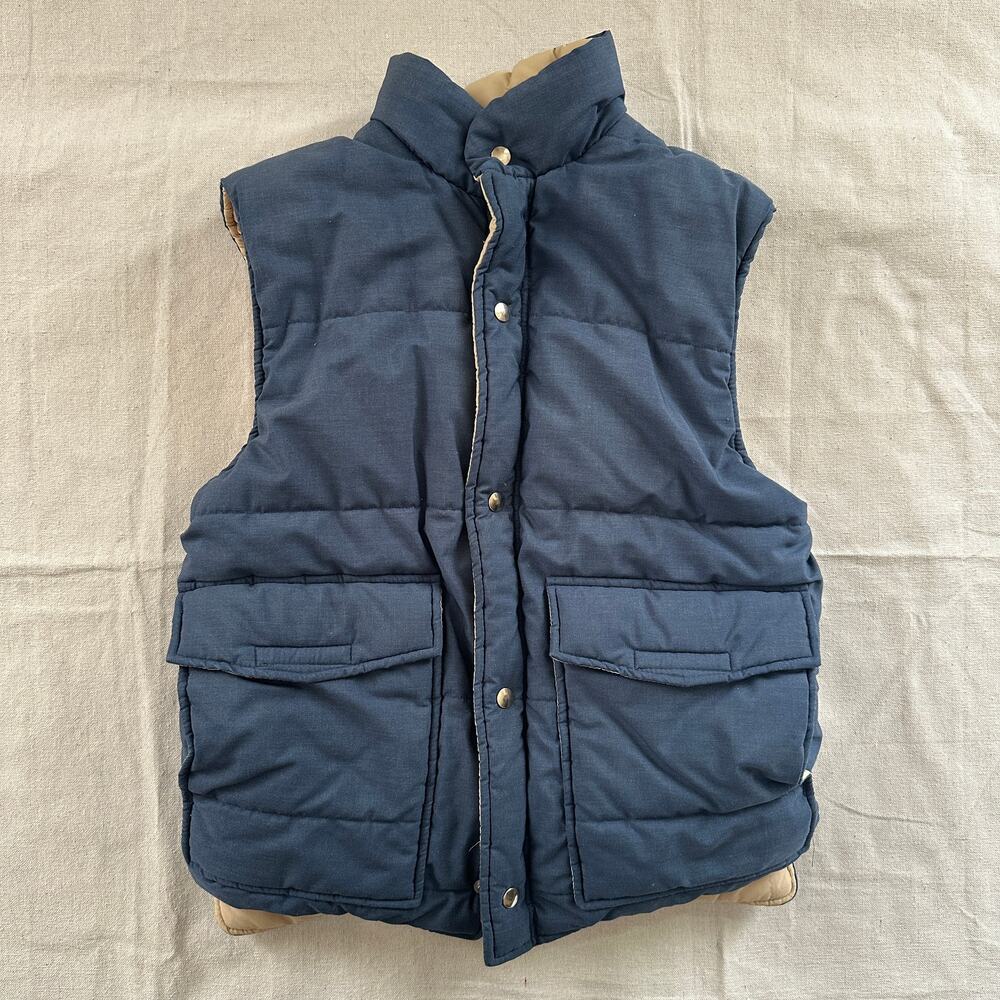 Vintage Twin Peaks Puffer Vest Size Medium Blue Cream
